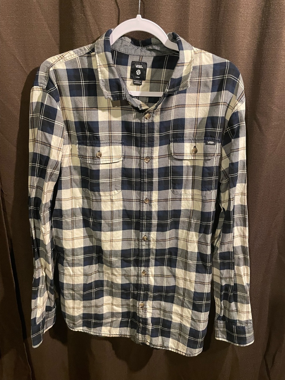 Vans Men's Navy and Cream Plaid Button-Down Shirt